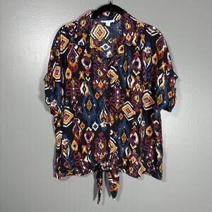 BeachLunchLounge Women's Colorful Batik Ikat Button Up Top - Size Large - Indie
